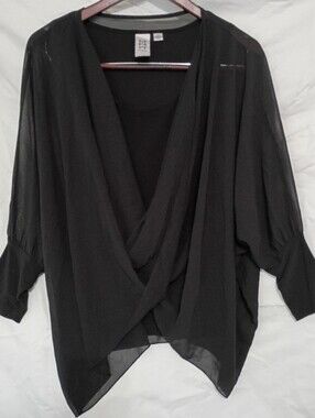 Marc Bouwer Black Draped Twisted Front Long Sleeve Batwing Blouse Size S